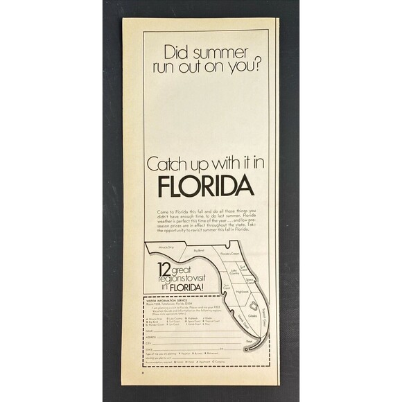 Florida Visitor Information Service "Did Summer Run Out On You?" Print Ad 1970 - Picture 3 of 3